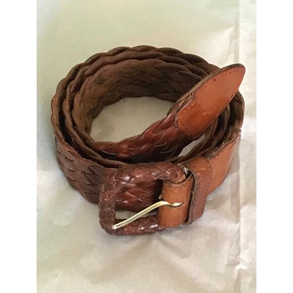 Italian Made Womens Belt Genuine Leather Woven Design Tan Handcrafted Excellent - Picture 1 of 8